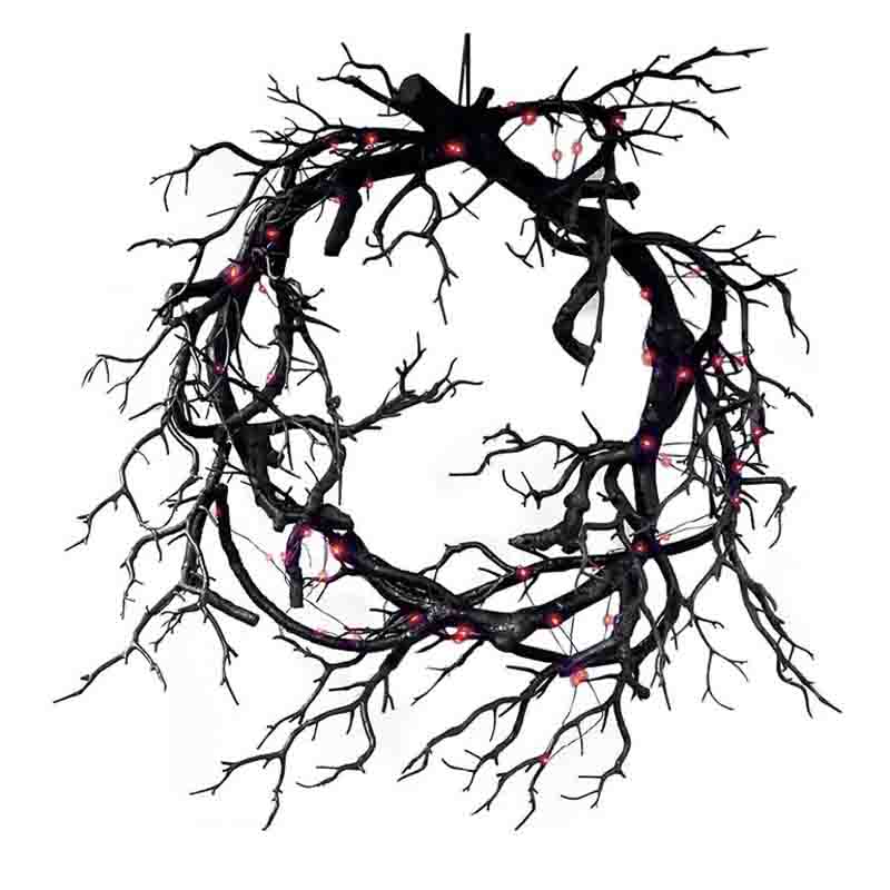 2025 Halloween Wreath Decoration for Front Door LED Lights Glitter Black Branch Halloween Decorations Scary Home Indoor Outdoor Party Decoration