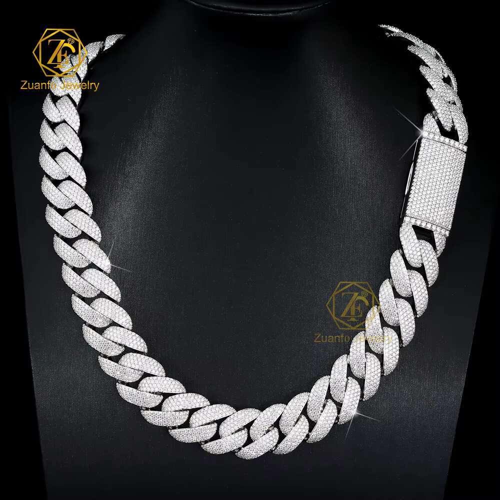 6-15mm Moissanite Cuban Link Necklace Miami 925 Silver Hip Hop Jewelry Moissanite Cuban Chain