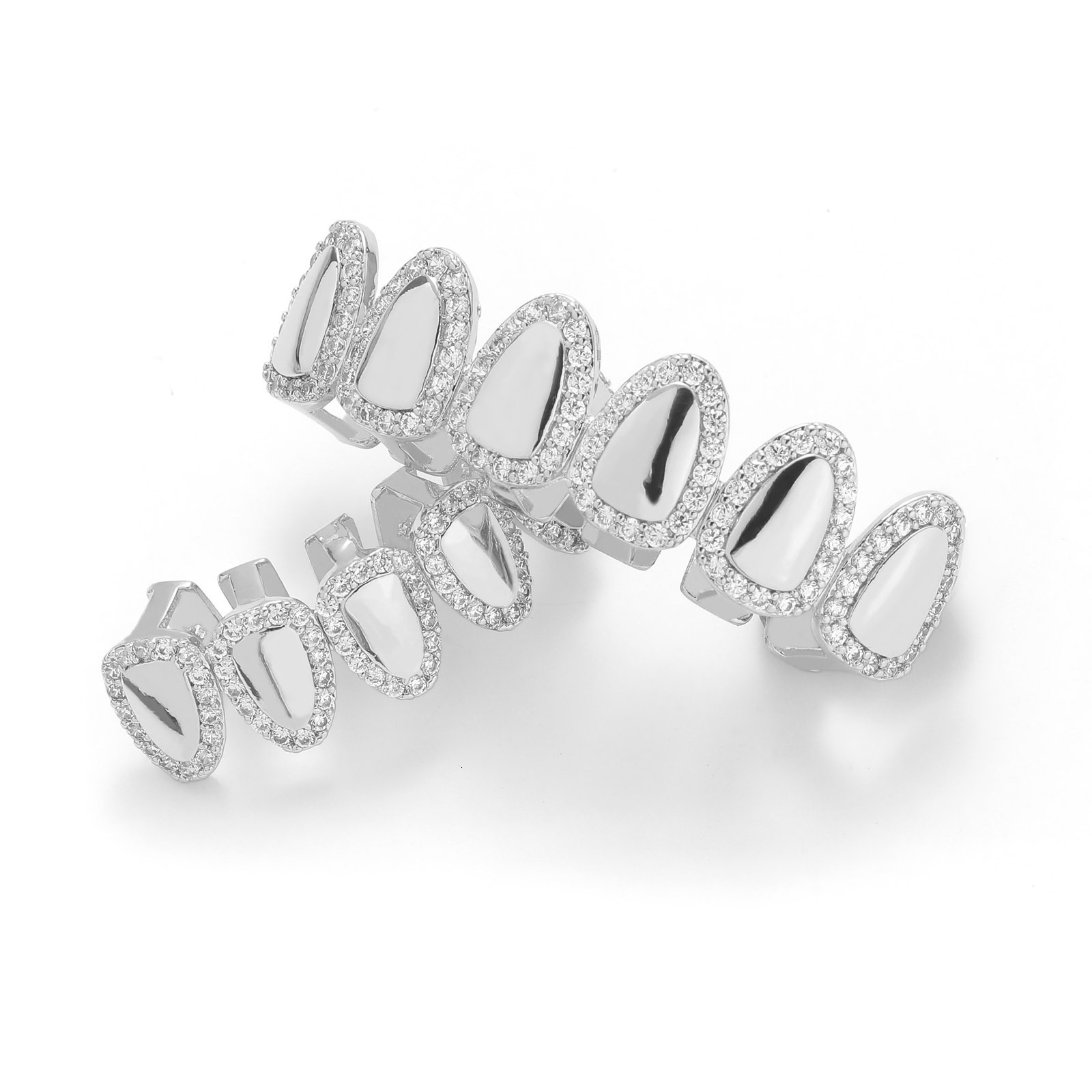 Luxury Hip Hop Mirror Iced Out 6-teeth Gold Grillz Halloween Trendy Men's Moissanite Fashion Accessories Pass the diamond tester