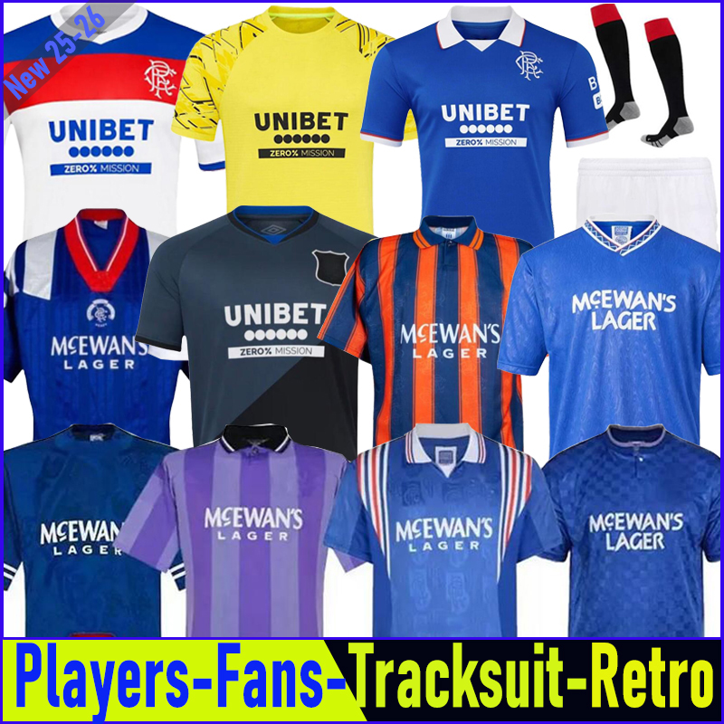 Glasgow Rangerss FC 25 26 Soccer Jerseys home shirt away LUNDSTRAM HAGI BARKER MORELOS KENT TILLMAN Retro Glasgow football shirt man kids kit