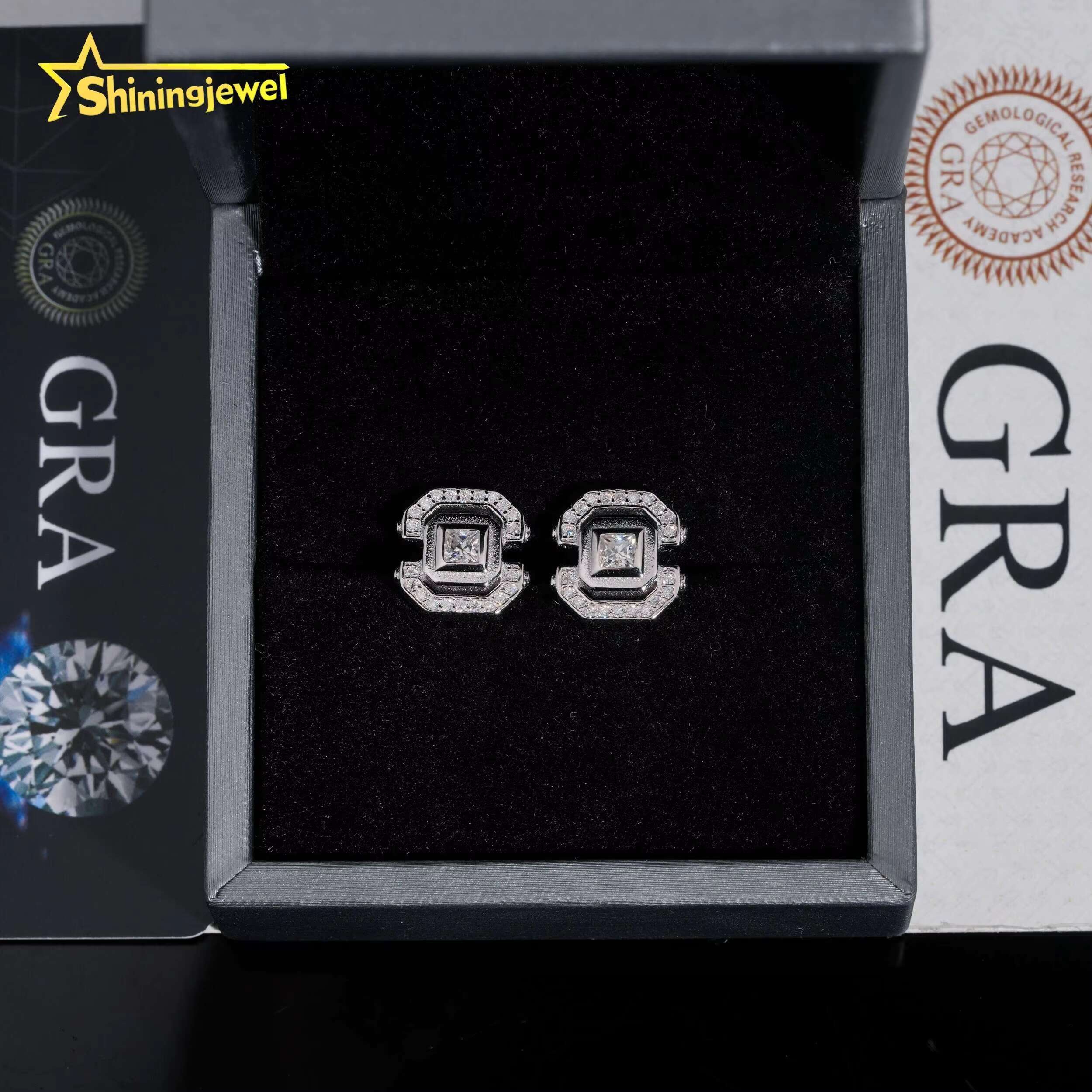 Wholesale Factory Price 925 Silver Fashion Jewelry Moissanite Diamond Hip Hop Stud Earrings