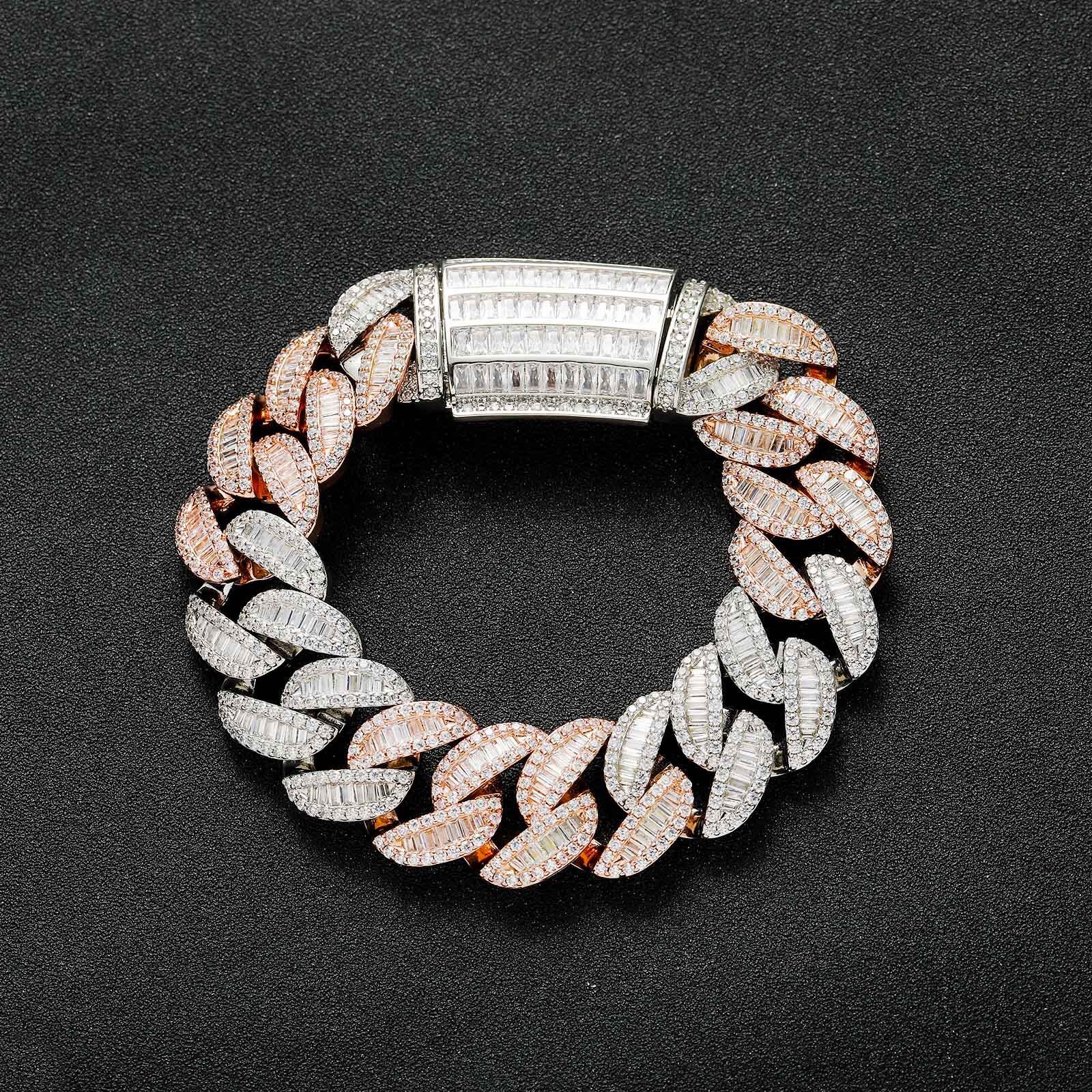 20MM Luxury VVS Moissanite T-Shaped Square Iced Out Cuban Chain Two-Tone Rose Gold Hip Hop Men's Statement Bracelet Passes the Diamond Tester