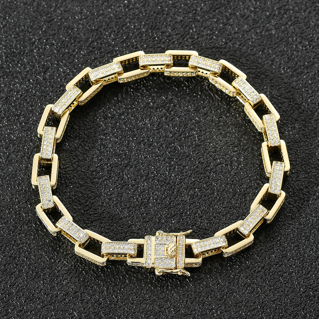 New High-End Men's Hip Hop Box Chain Micro Pave VVS Moissanite Circle Clasp Trendy Statement Bracelet Passes the Diamond Tester
