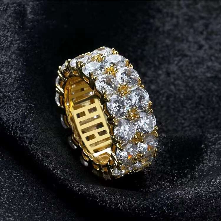 High Quality 2 Rows Moissanite Ring Pass Diamond Tester 925 Sterling Silver Hip Hop Fashion Jewelry Rings Moissanite Ring Men