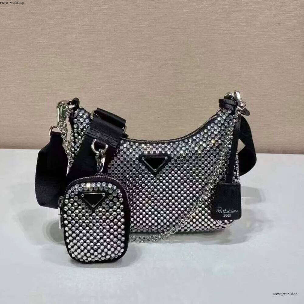 Ladies' Genuine Leather Shoulder Bag Three-In-One Women's High-Quality Super Shiny Czech Rhinestone Full Diamond Crossbody Bag 620