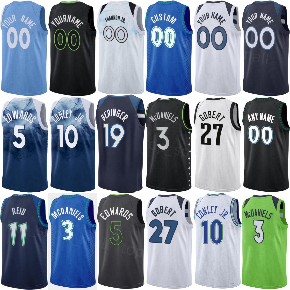 Print 2025 26 Draft Basketball Joan Beringer Jersey 19 Anthony Edwards 5 Julius Randle 30 Jaden McDaniels 3 Naz Reid 11 Donte DiVincenzo 0 Rudy Gobert Woman Mans Kids