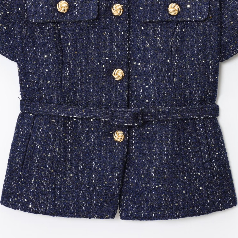 2025 Spring/Summer New Product Casual Women's Small Fragrant Coat Round Neck Buckle Pocket Decoration