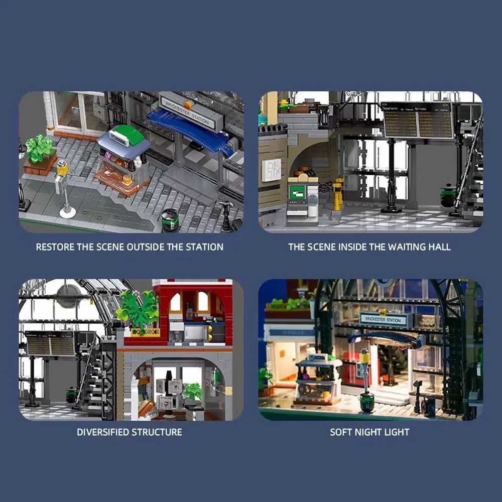 Creative Expert Moc Meeting Point Train Station with light Street View Bricks Modular House Model Building Blocks Toy 2720pcs Y250627