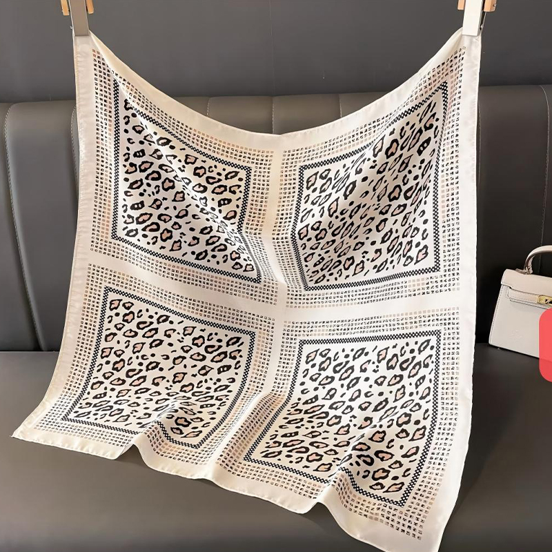 Women's Stylish Satin Leopard Patterned Scarf - Fashionable Square Silken Accessory, 70 by 70 Centimeters