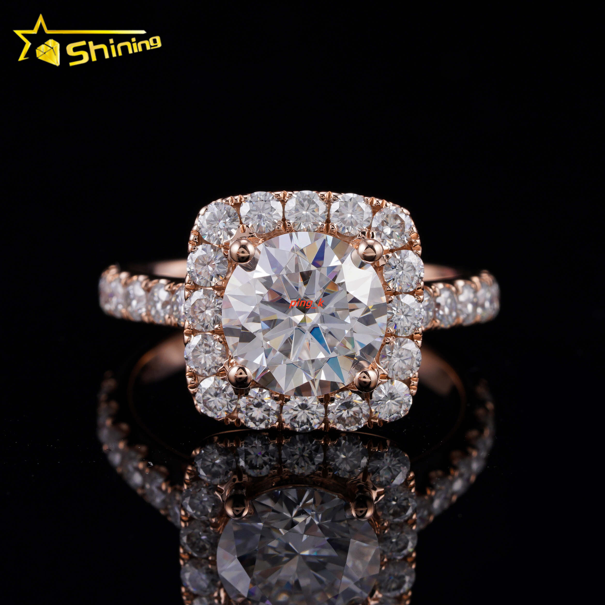 14K Solid Rose Gold Cluster Pave Band Luxury Design Lab Grown Diamonds Engagement Jewelry