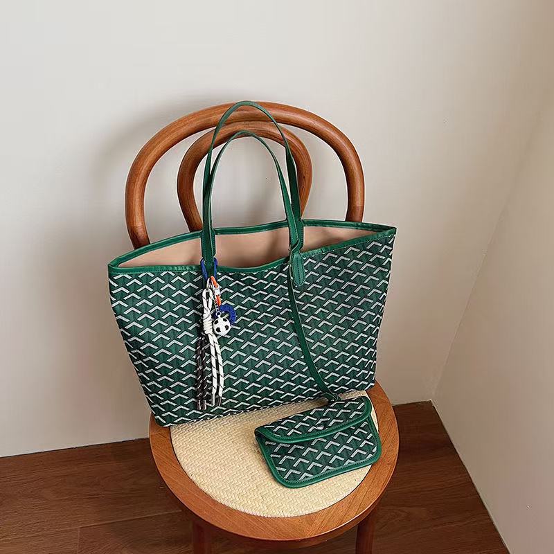 2025 Designer bag tote bag double-sided dual-use calf leather tote bag shopping bag single shoulder handbag mini women's green version beach bag 