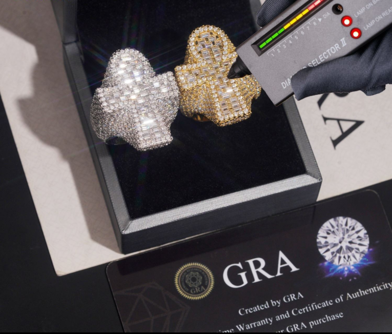 Iced Out Baguette Fine Hip Hop Jewelry Ring Custom 925 Silver With VVS D Moissanite Diamond Rhodium Plated Unisex Cross Men Ring