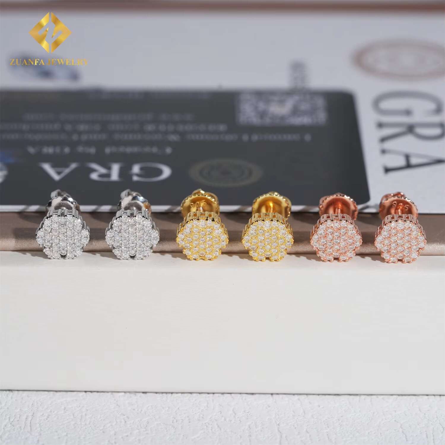 Fine Jeweley Hip Hop Jewelry 925 Sterling Silver Gold Plated Iced Out VVS Diamond Moissanite Screw Stud Earrings