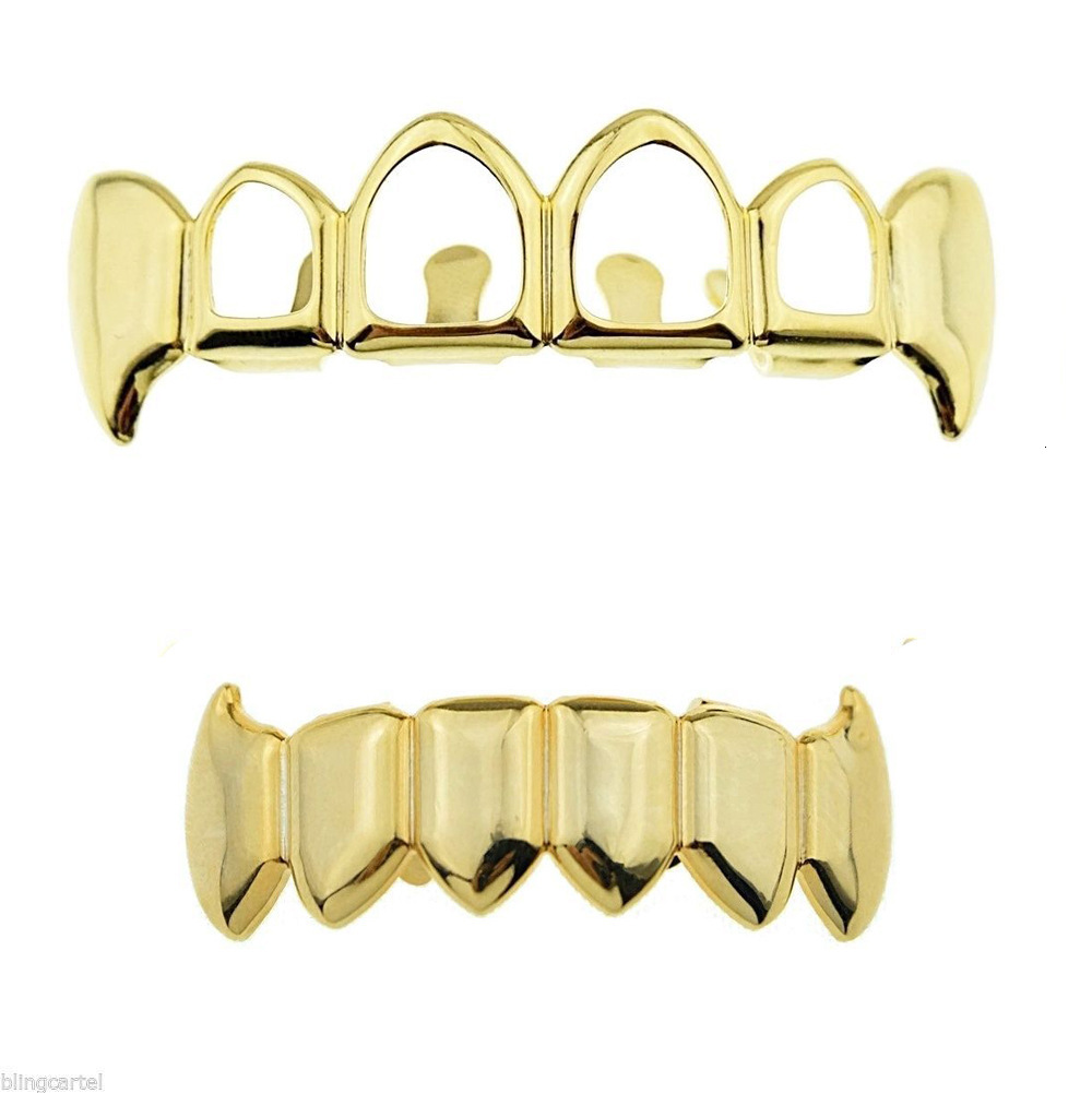 Luxury Premium Halloween Vampire Hollow Fangs Gold Grillz Set Rapper Costume Accessories