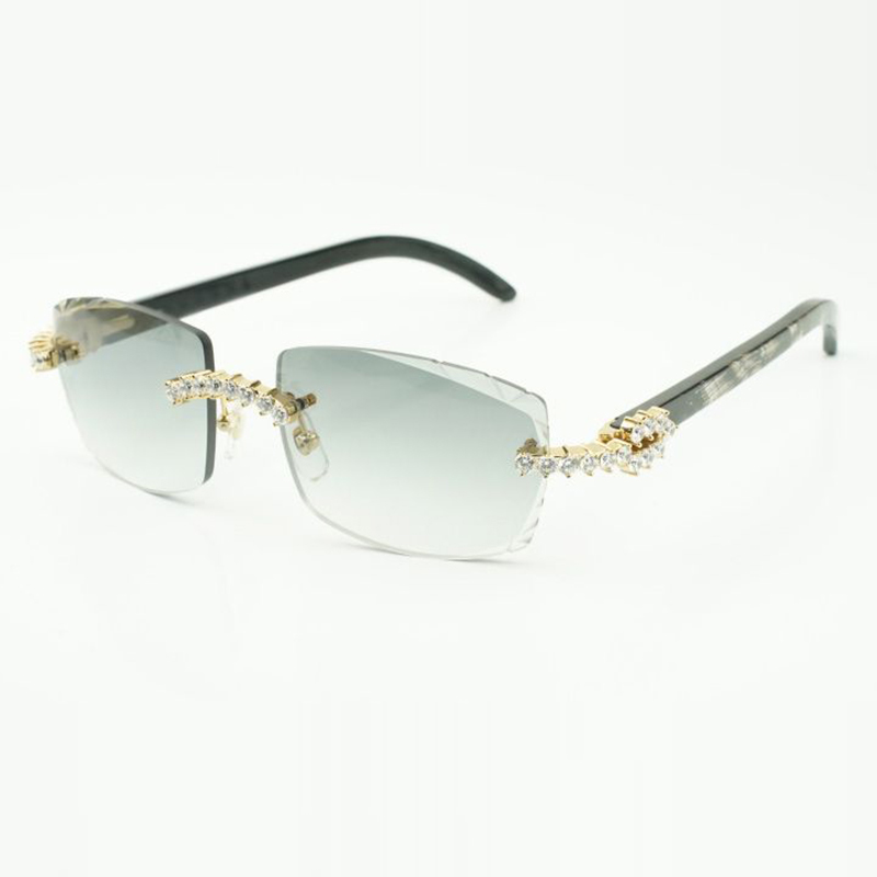 5.0mm large diamond sunglasses 3524015 with natural textured black buffalo horn legs and cut lens sizes 57-18-140 mm