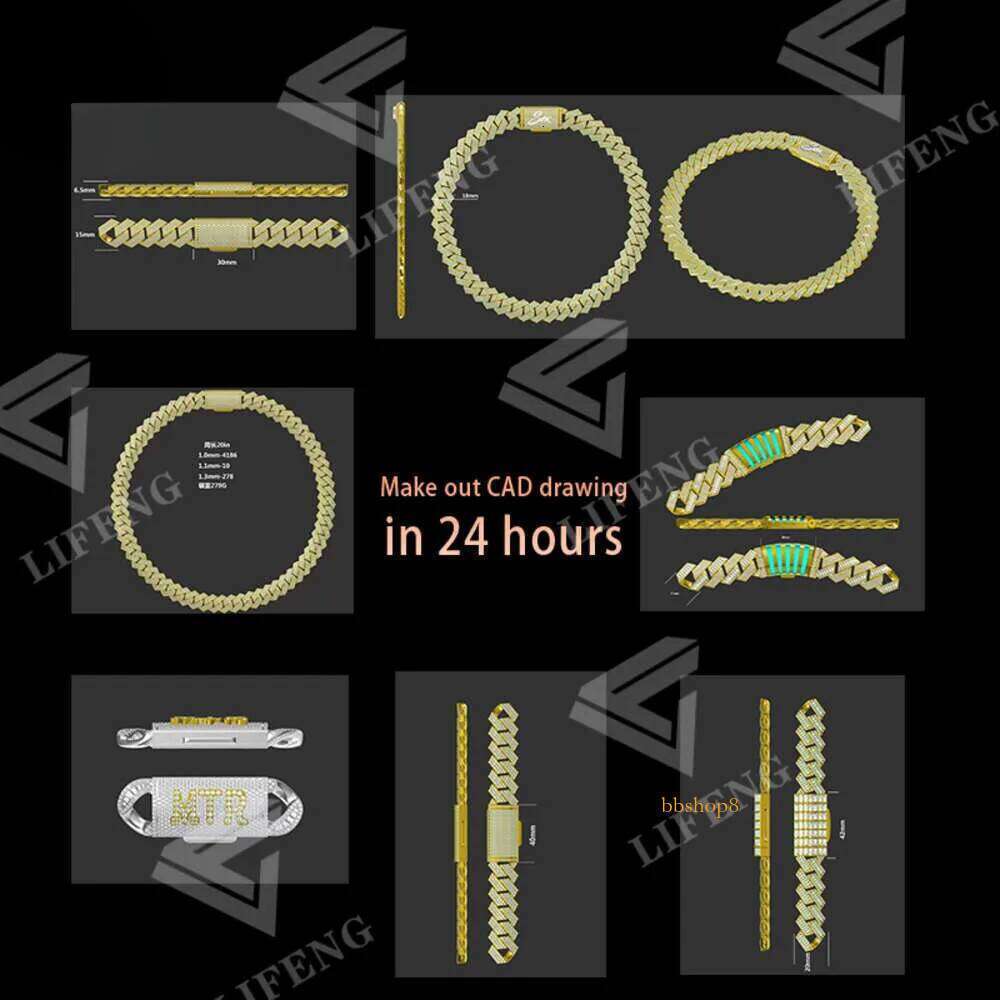 Lifeng Jewelry 30mm Width Vvs Moissanite Link Baguette Dia Sterling Sier Cuban White Gold Necklace Custom Chain