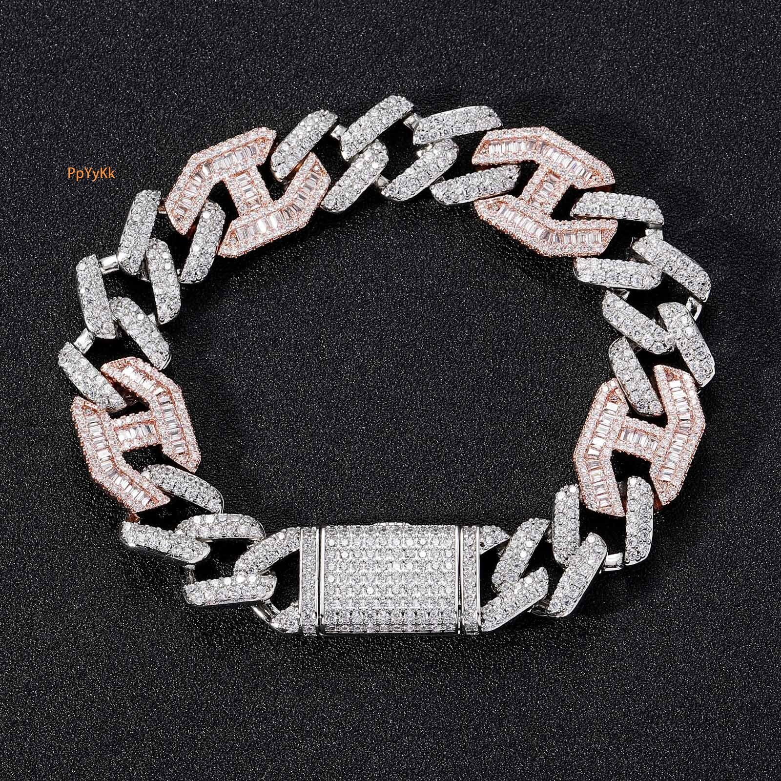 15MM Two-Tone Rose Gold Hip Hop Bar-Shaped Cuban Chain Bracelet Flip-Top Clasp Moissanite Iced Out High-Quality Statement Jewelry