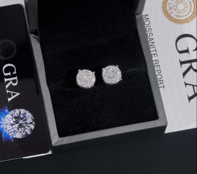 Men Style Hip Hop Fashion Stud Earring 925 Sterling Silver Jewelry VVS Moissanite Fully Iced Out Stud Earring