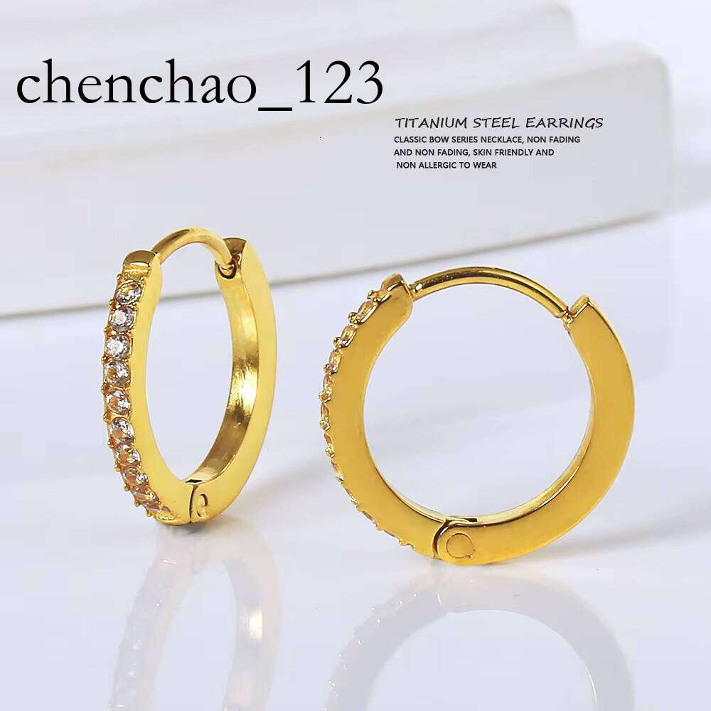 Simple Korean Fashion Trendy High Sense Stainless Titanium Steel Plain Hoop Earrings Zircon Inlay Dia Gold Jewelry