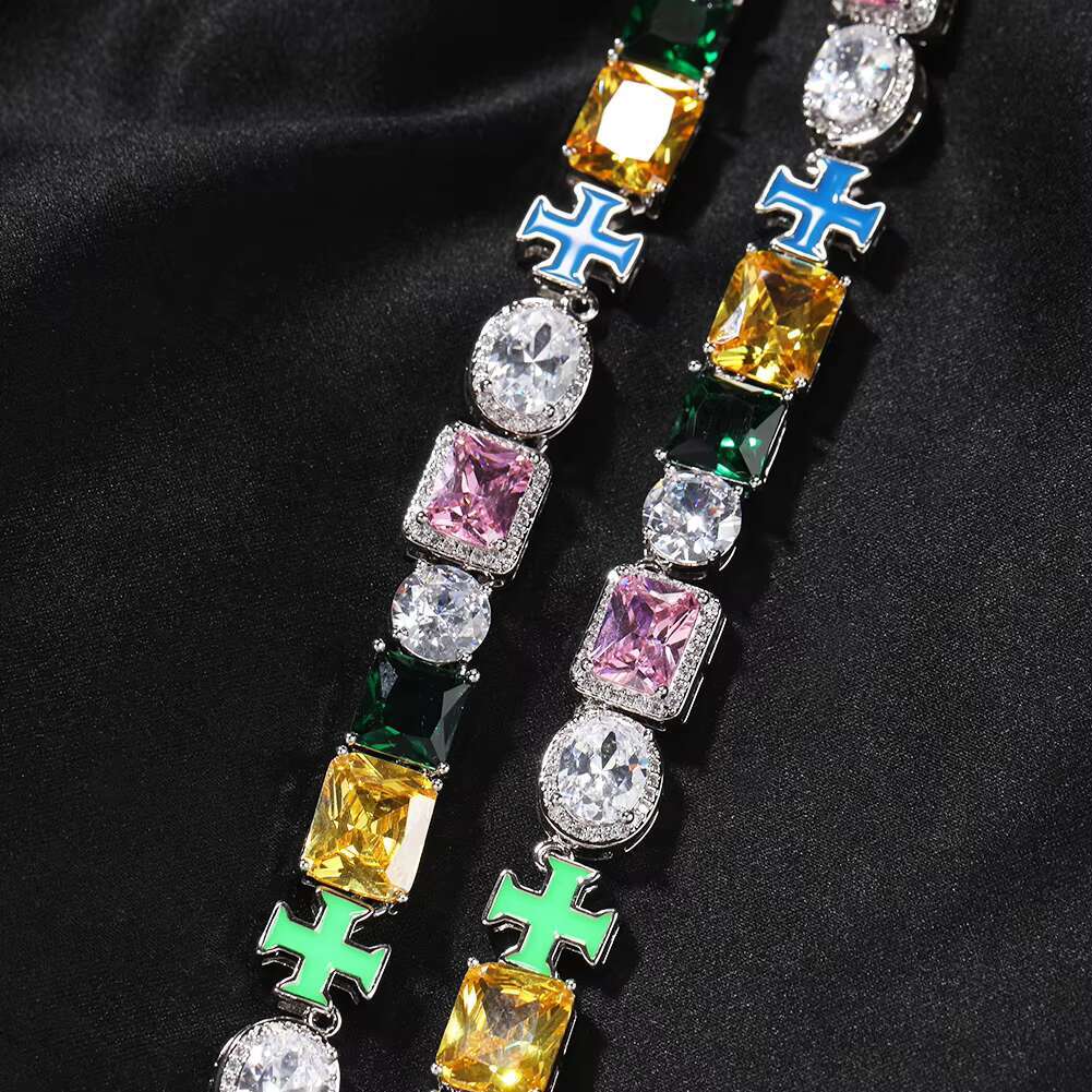 UWIN Vintage Colorful Painting Enamel Cross Mix Gemstone Pink CZ Diamond Chain Women Men Necklace Jewelry