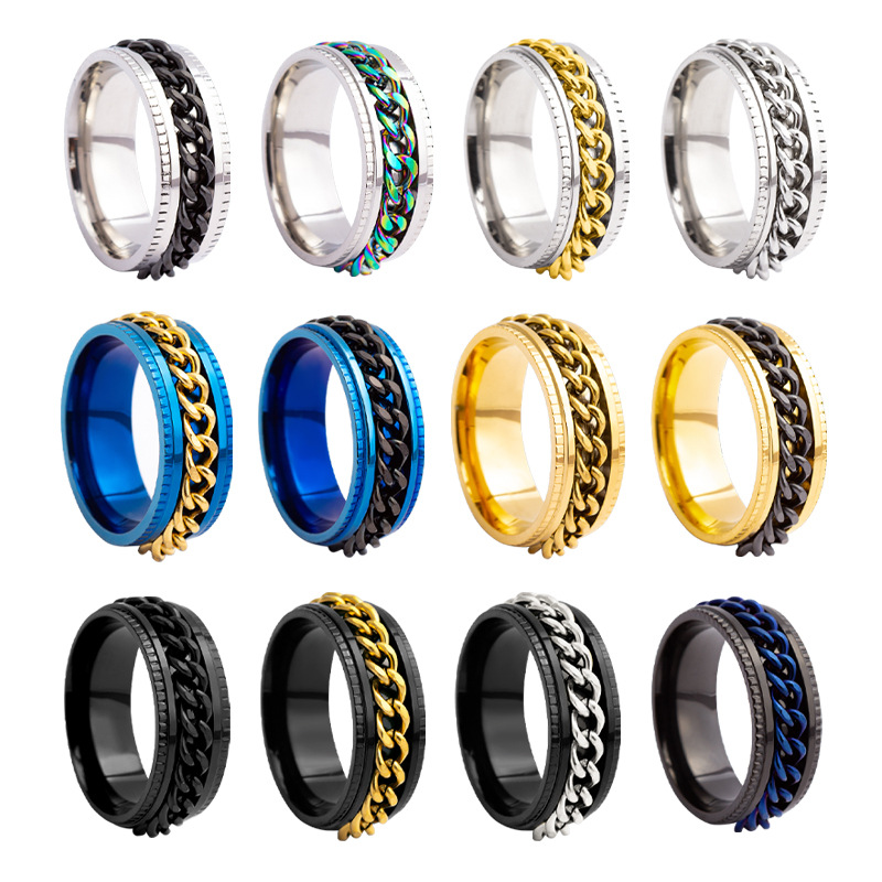 Men's Durable Stainless Steel Spinner Ring - Fashionable Finger Band with Smooth Rotating Link Chain