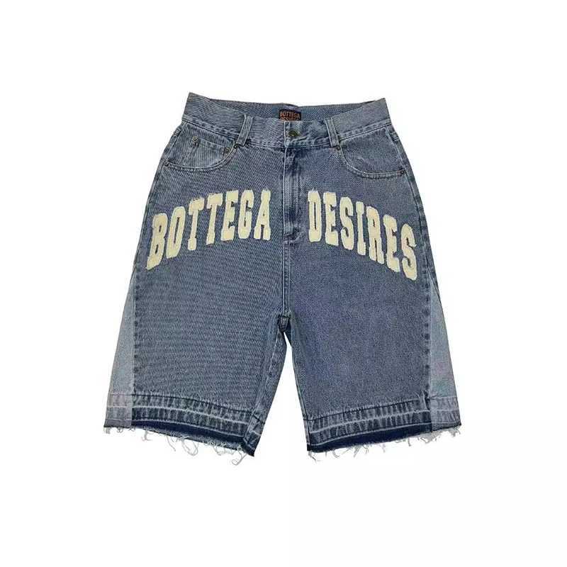 American Style Harajuku Retro Denim Shorts with Letter Embroidery Oversized Jeans Men Y2k Loose Casual Versatile Shorts Woman R250627