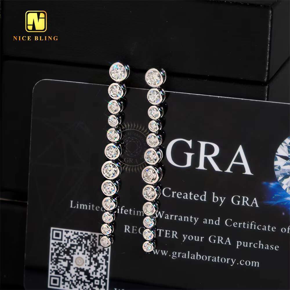 Bezel Setting Incremental Design Hip Hop Iced Out Jeweley Moissanite Stud Earring 925 Silver VVS Diamond Ear Studs for Men Women