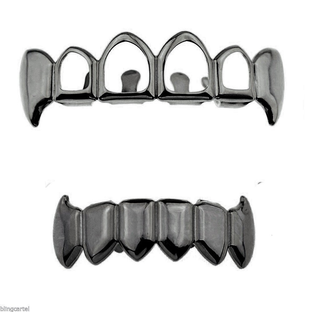 Luxury Premium Halloween Vampire Hollow Fangs Gold Grillz Set Rapper Costume Accessories