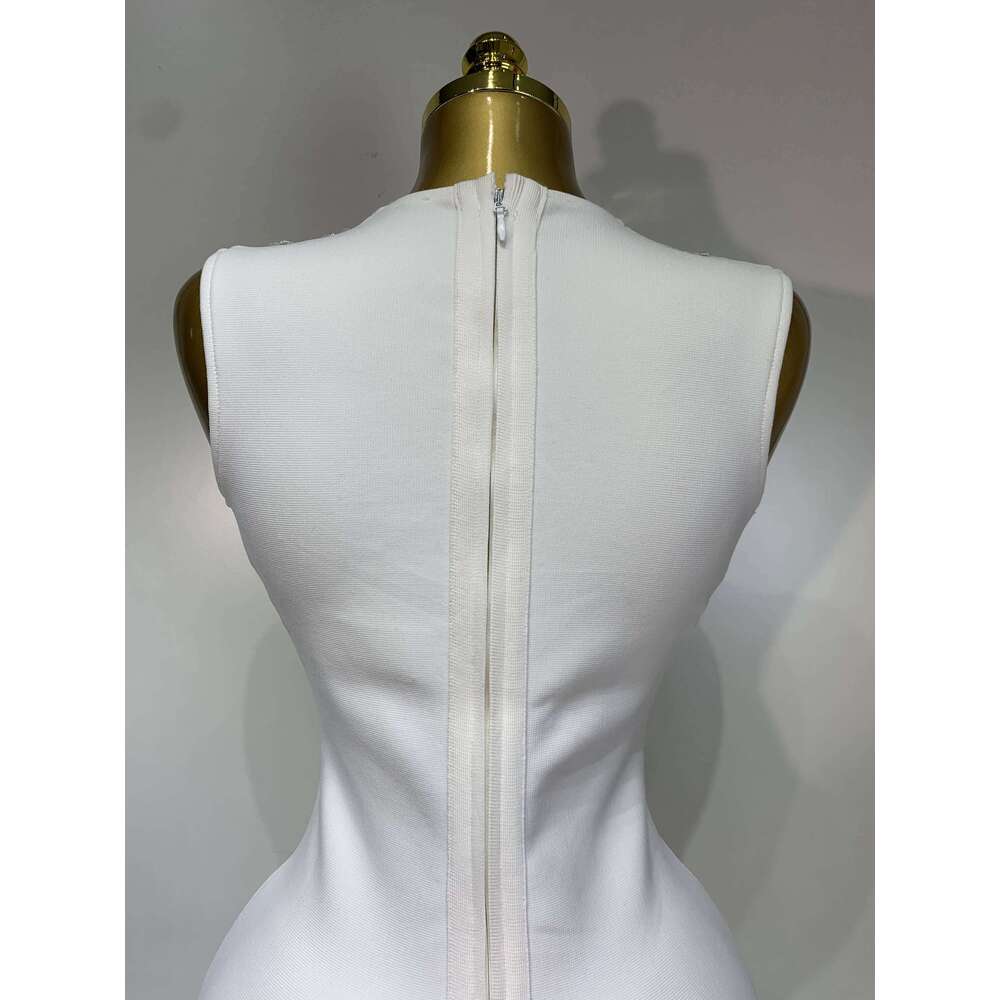 Women 2025 Sexy V Neck Cut Out Short Bandage Dress Sier Sequin White Elegant Birthday Party Club Wedding Vestidos