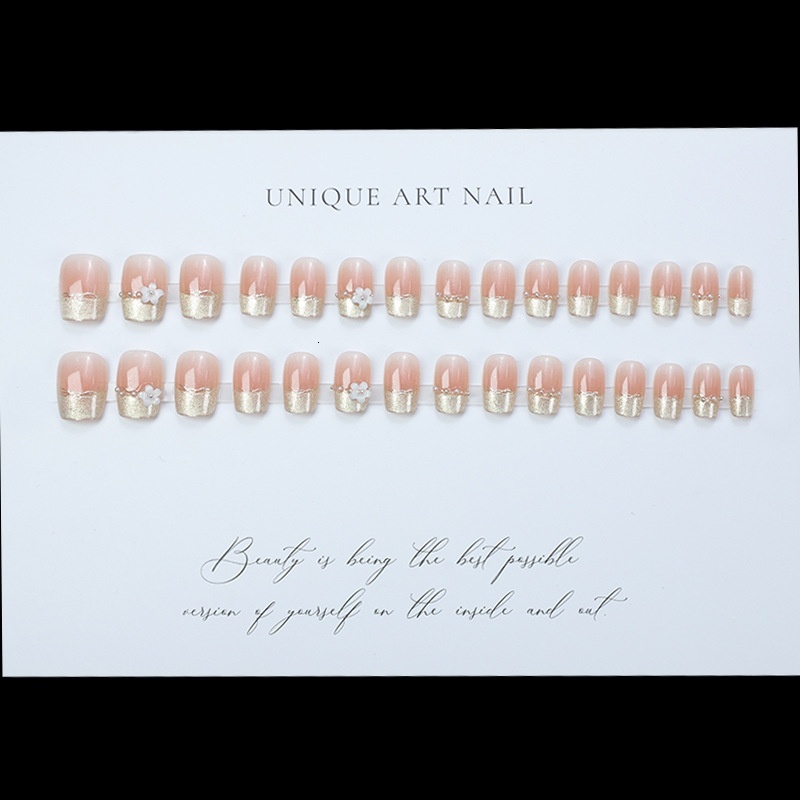 30 Pieces Boxed Handmade Wearable Ins High-End Short Gold Cat Eye Whitening Pearl Small Flower Nails
