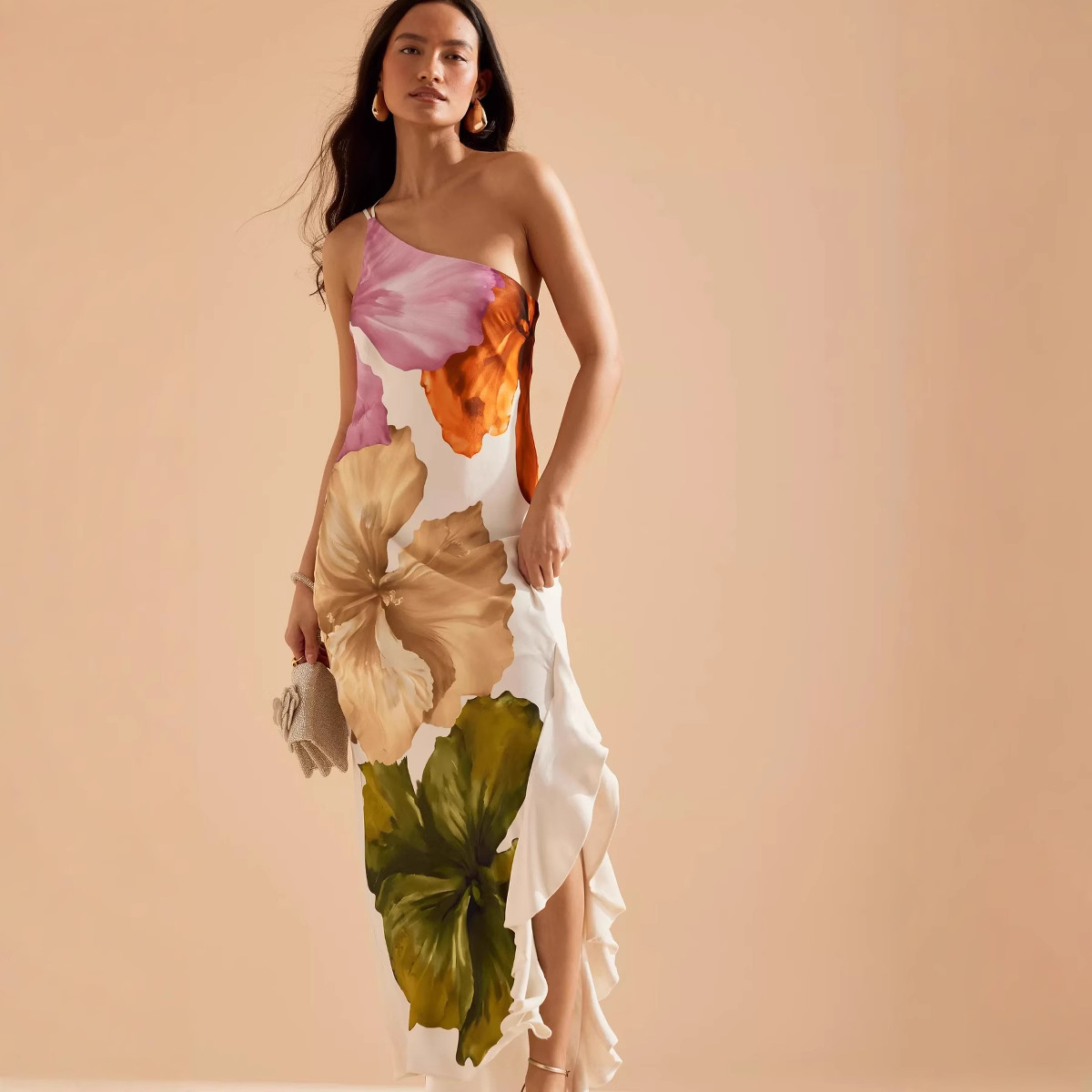 X628New floral cascading ruffle irregular long dress for women