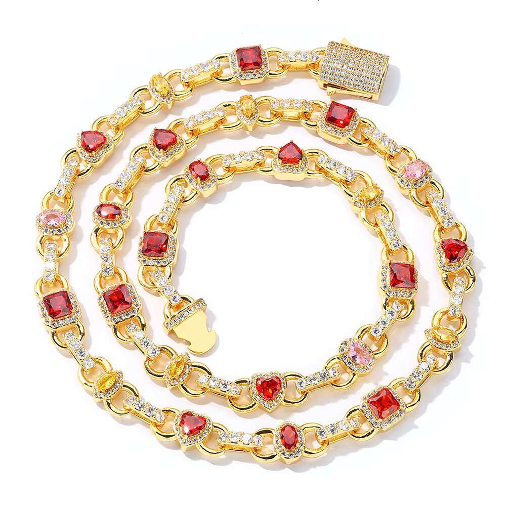 European American High-End Mens Hip-Hop Necklace Customizable Light Luxury Link Chain Colorful Gemstones Fashion Cross-Border