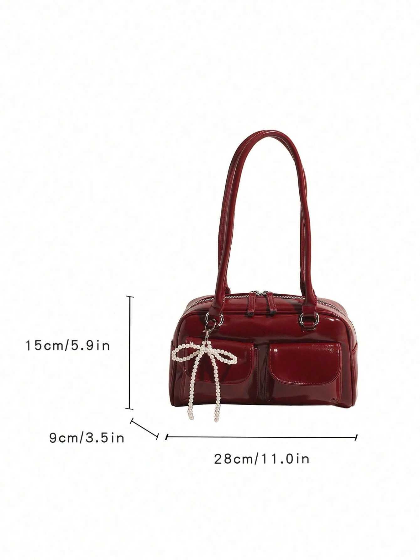 New fashion classic all-match solid color PU waterproof fabric womens handbag beaded bow decoration design large capacity shoulder bag XJ250627