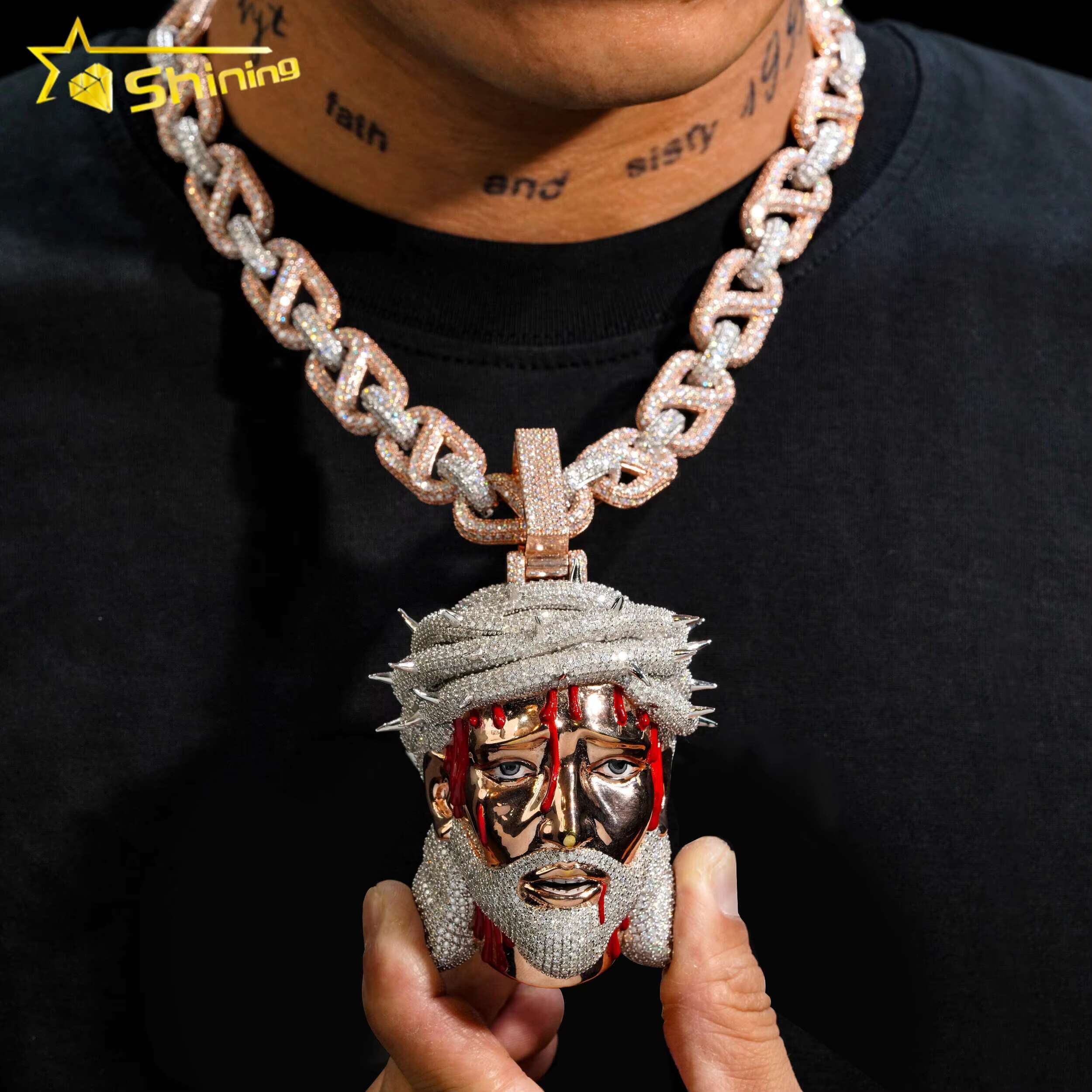 Iced Out Religion Enamel Jewelry VVS Moissanite Diamond Hip Hop Jesus Pendant Custom Pendant Necklace