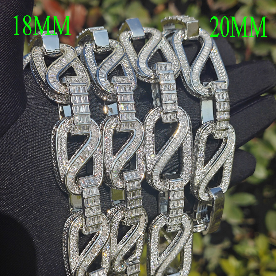 18MM Luxury VVS Moissanite Iced Out Hip Hop Trendy Brand Men's Full Diamond Necklace Bracelet Set Edgy Statement Jewelry Pass the diamond tester