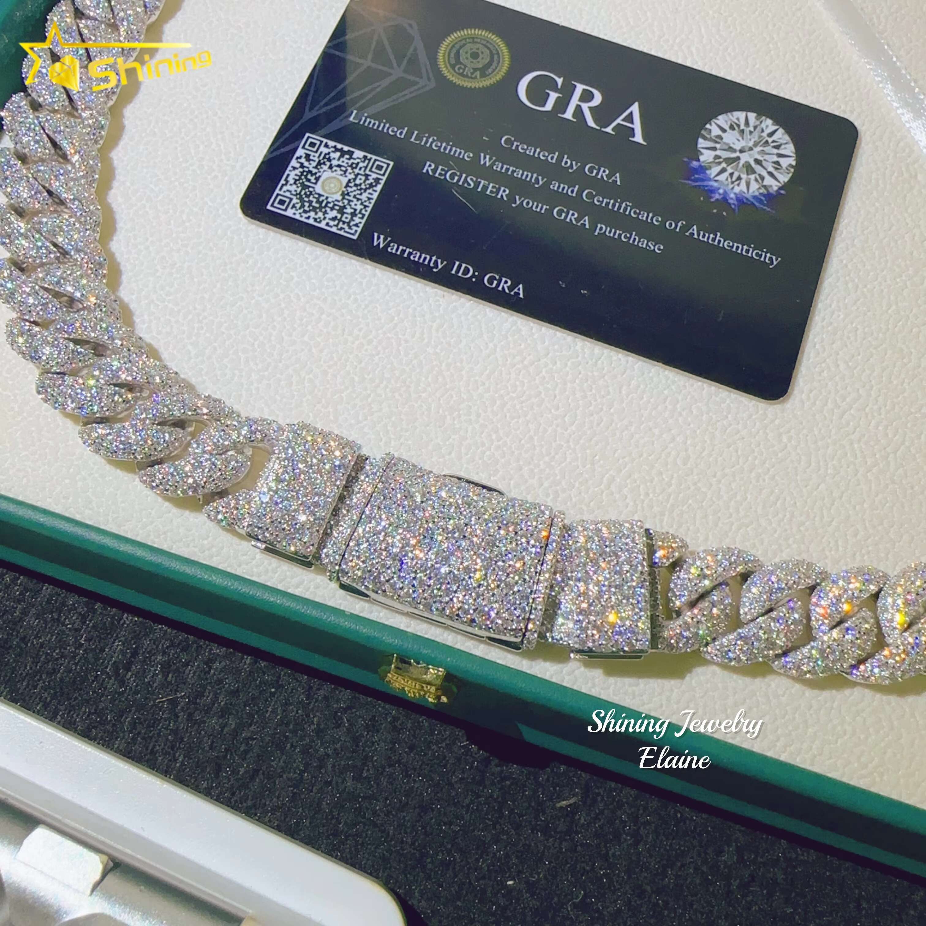 High Quality 925 Sterling Silver Custom Hip Hop Fashion Iced Out VVS Moissanite Gold 15MM Width Cuabn Bracelet Link Chain - view 7
