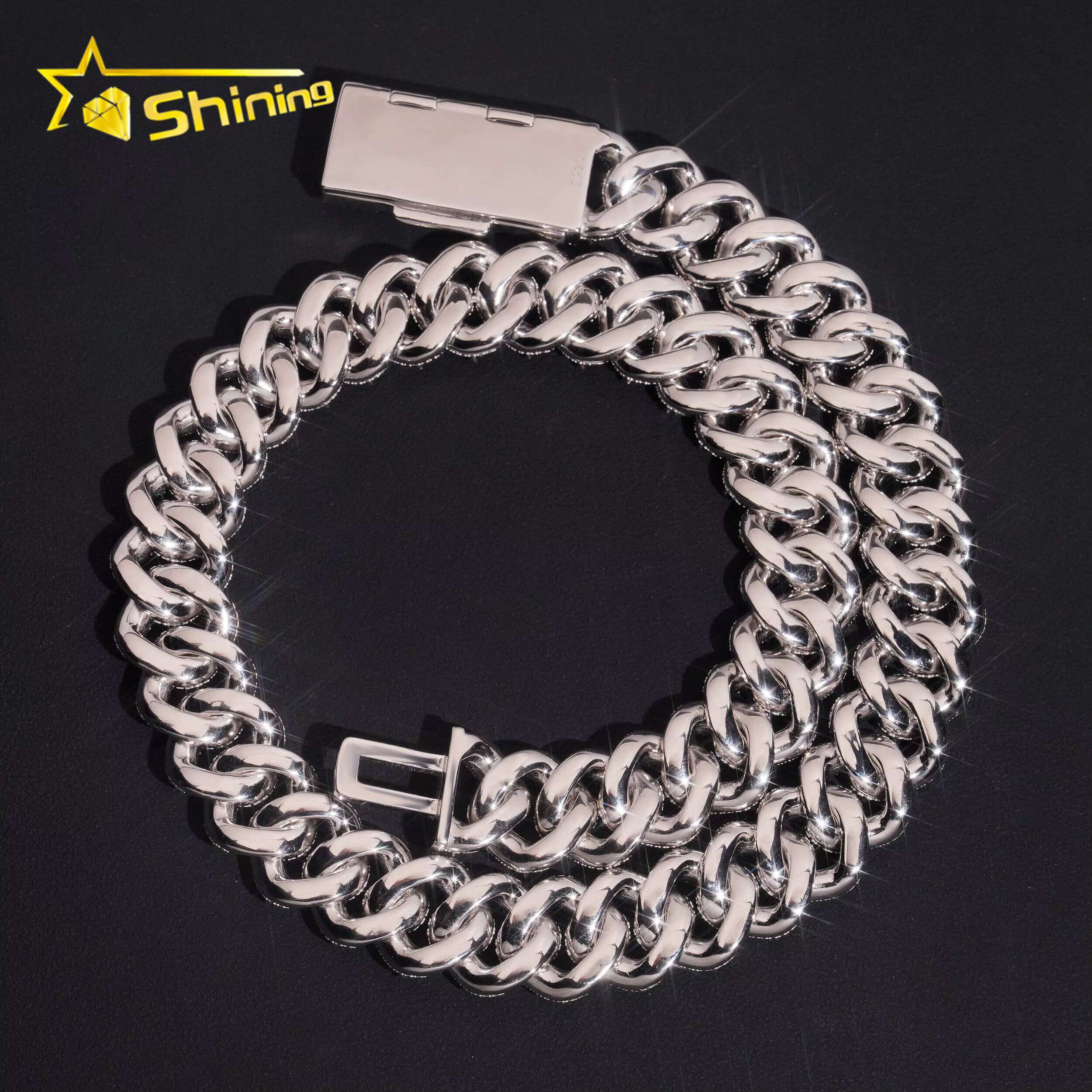 Baguette Moissanite 18mm Necklace Fine Jewelry VVS Iced Out Moissanite Pass Diamond Test 925Silver Gold Hip Hop Cuban Link Chain