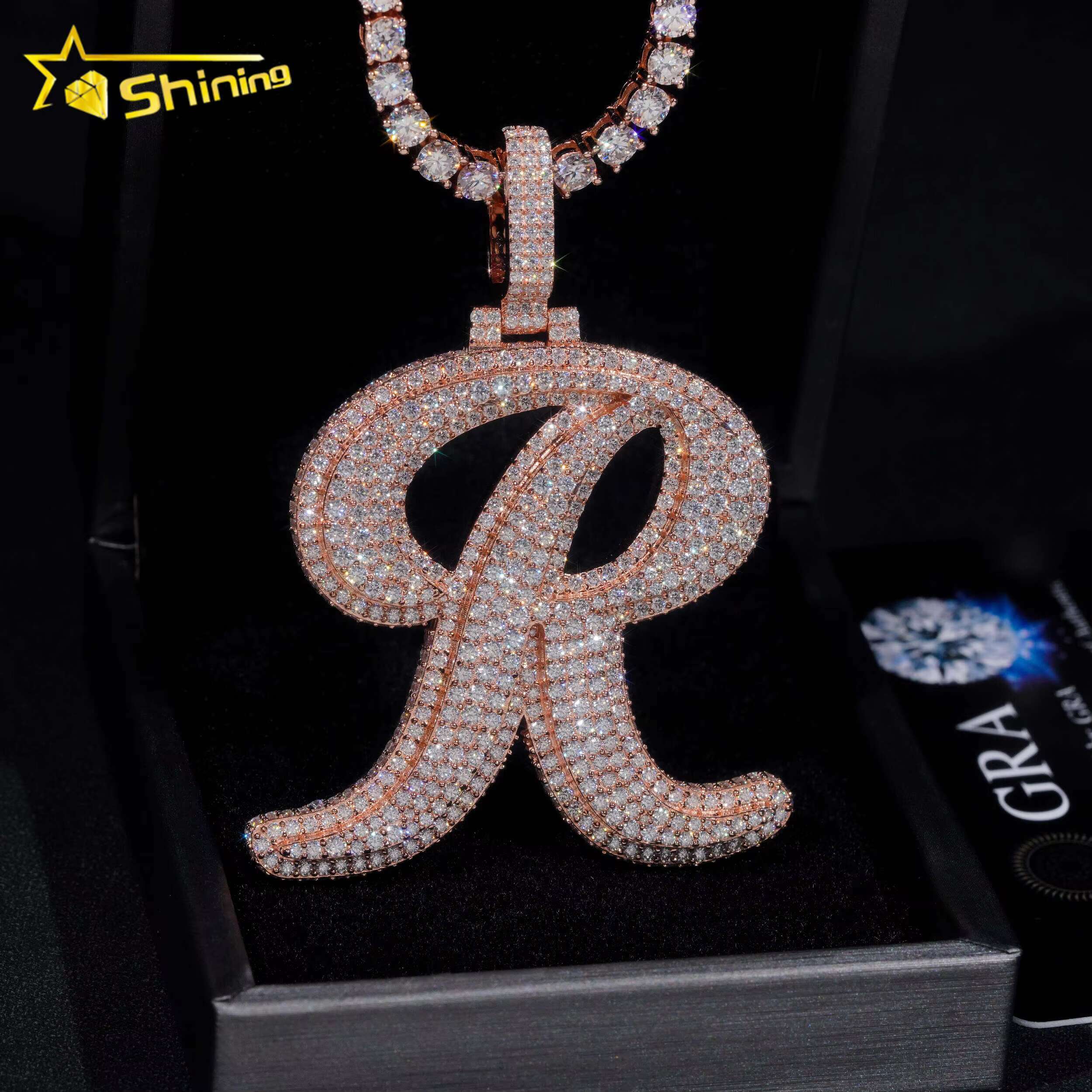 Initial Letter R Pendant Hip Hop Vvs Moissanite Diamond Iced Out Pendant Pass Diamonds Tester Fine Jewelry
