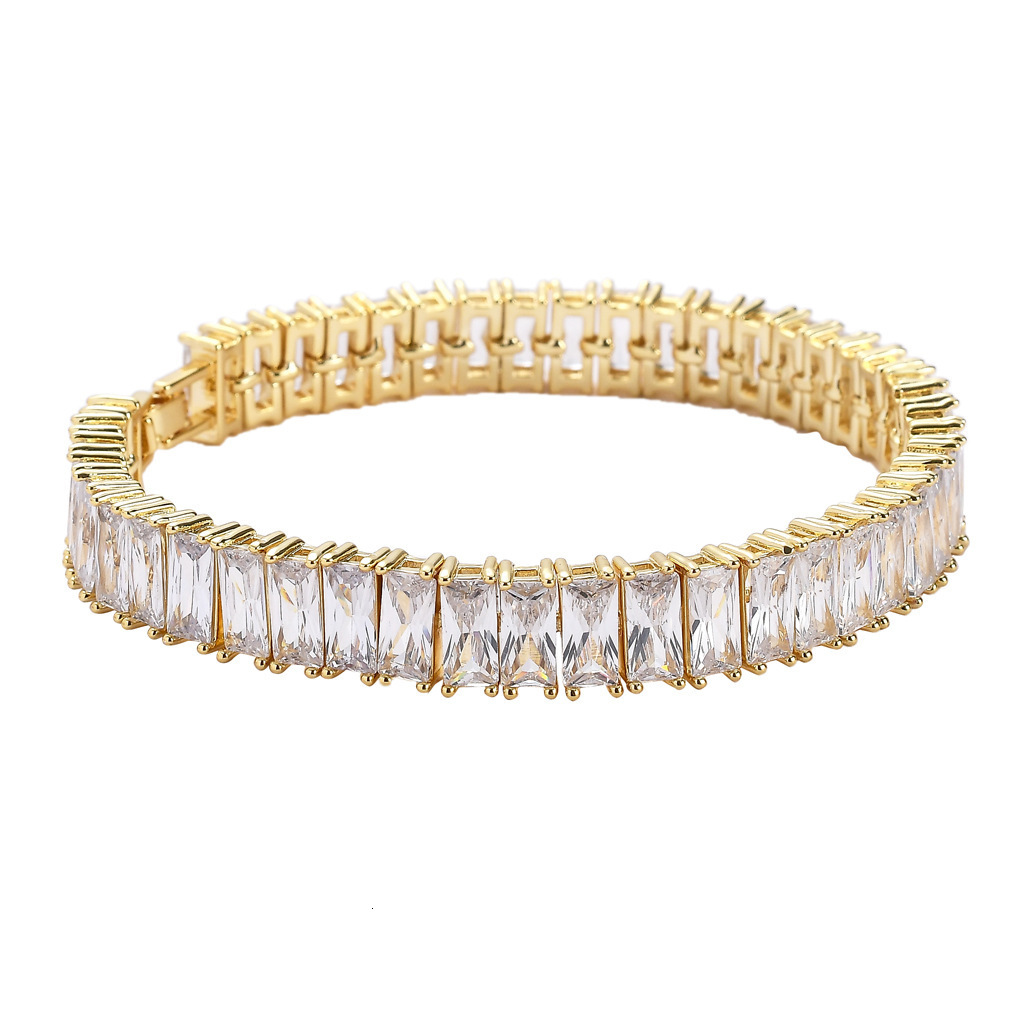 VVS Moissanite Iced Out Hip Hop Punk Square Zircon Linear Bracelet Men's Trendy Brand Statement Jewelry Passes the Diamond Tester
