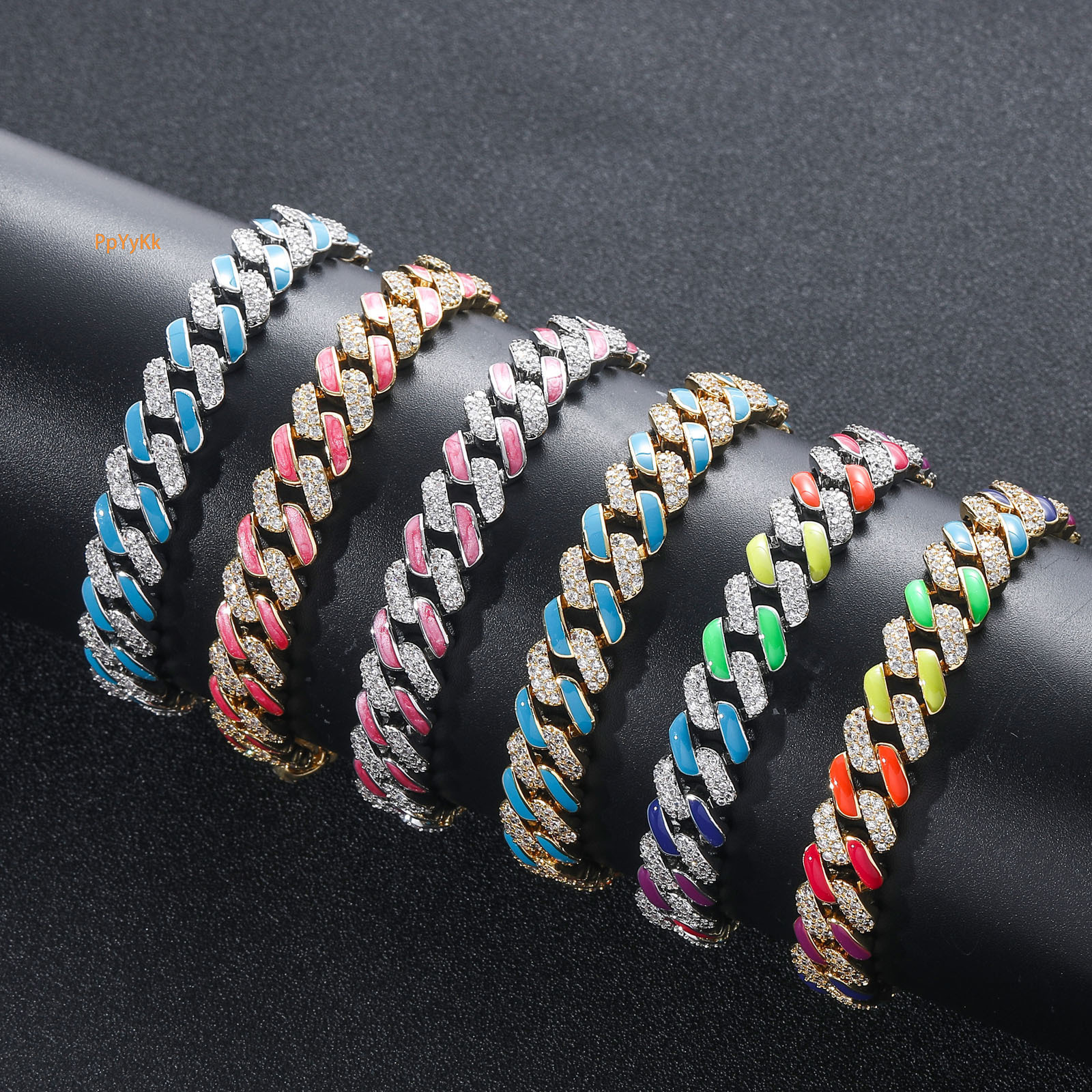 12MM New Arrival Rainbow Cuban Chain Hip Hop Bracelet - Multicolor Moissanite Iced Out Unisex Statement Jewelry Pass the diamond tester