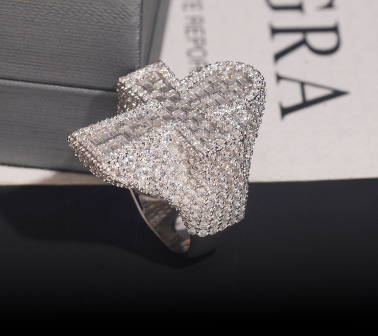 Iced Out Baguette Fine Hip Hop Jewelry Ring Custom 925 Silver With VVS D Moissanite Diamond Rhodium Plated Unisex Cross Men Ring