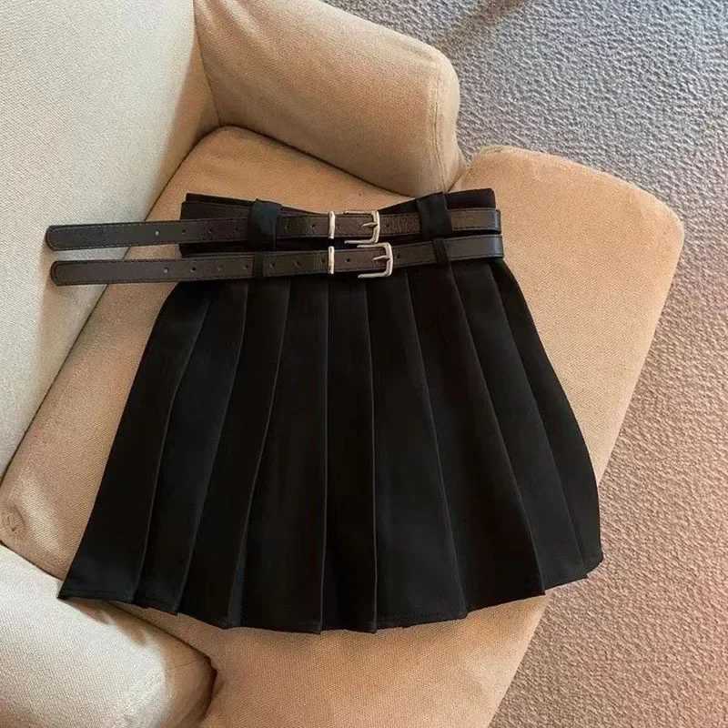 Xpqbb All-Match College Style JK Pleated Skirts Women Fashion Double Belt High Waisted Skirt Female Vintage Brown Mini Skirts L250627