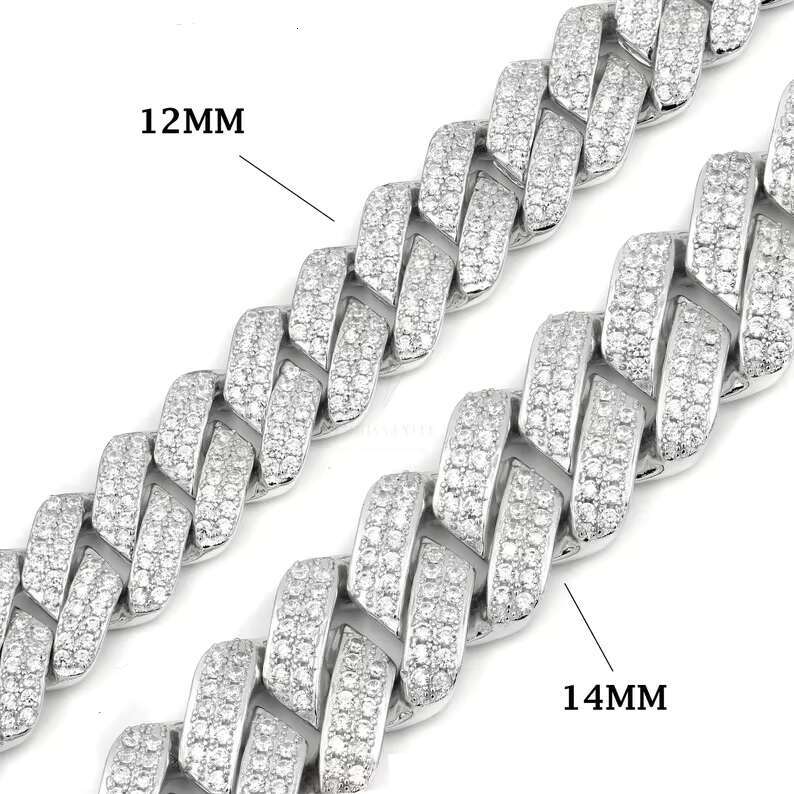 Customized 12mm Thick Miami Cuban Link Necklace VVS Tester Passing Moissanite Diamond 925 Silver Cuban Chain for Weddings