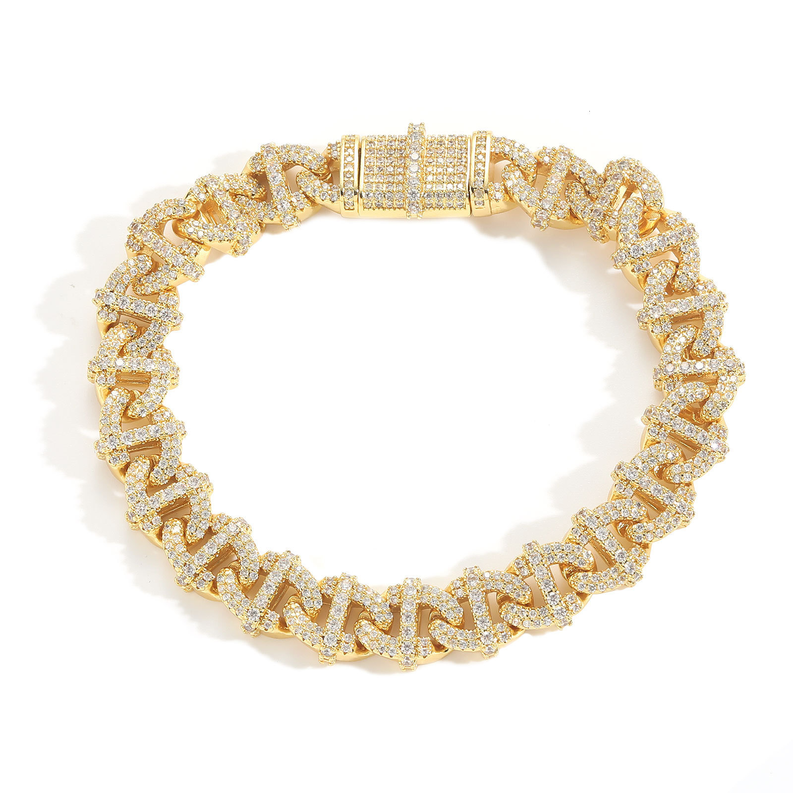 10MM Hip Hop New Arrival Cuban Chain Geometric Moissanite Iced Out Statement Bracelet for Men Passes the diamond tester