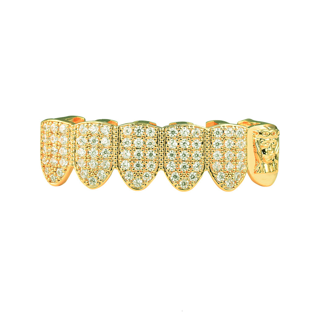 18K Gold Plated Iced Out Full Diamond Hip Hop Grillz High Quality Halloween Makeup Teeth Accessor