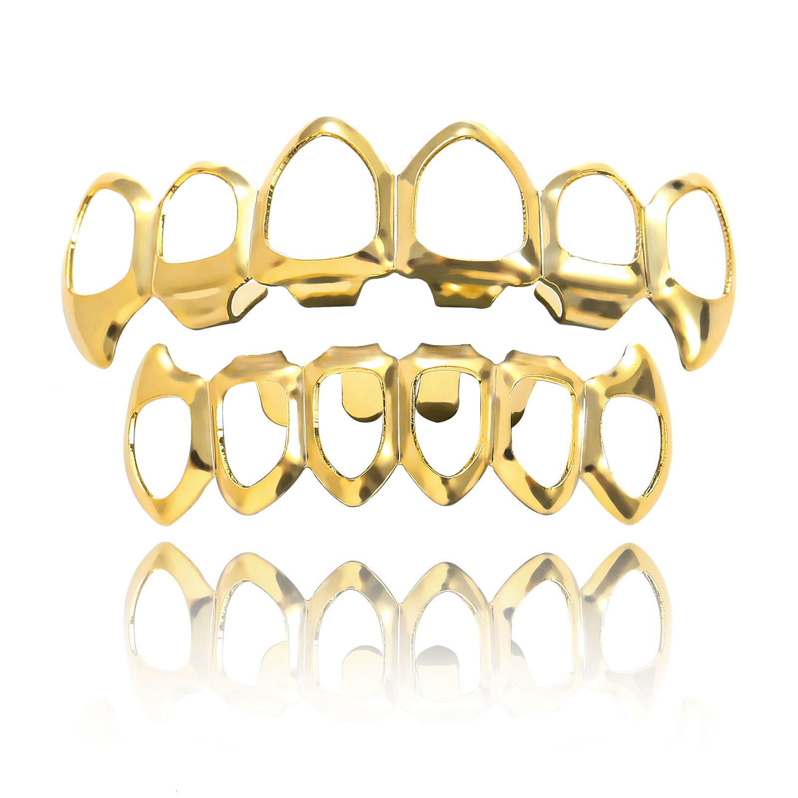 Hollow Pointed Hip Hop Gold Grillz 18k Solid Gold Luxury Fashion Vampire Fangs Teeth Grillz