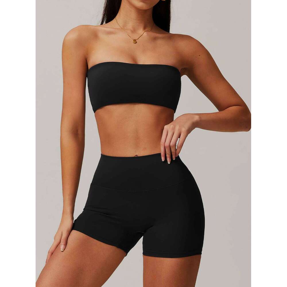 Yoga Set Women's Solid Color Sports Bra Anti-Exposure Push-Up Top High Waist Hip Lifting Shortd Running Fiess Suit 2025 New