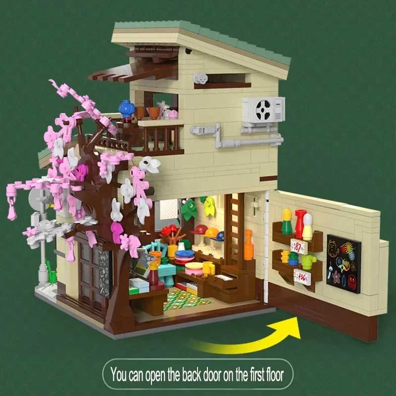 Japanese Street View Building Blocks Tea House Bun House Cafe Store Architecture Model Bricks Kids DIY Toys Holiday Gifts Y250627
