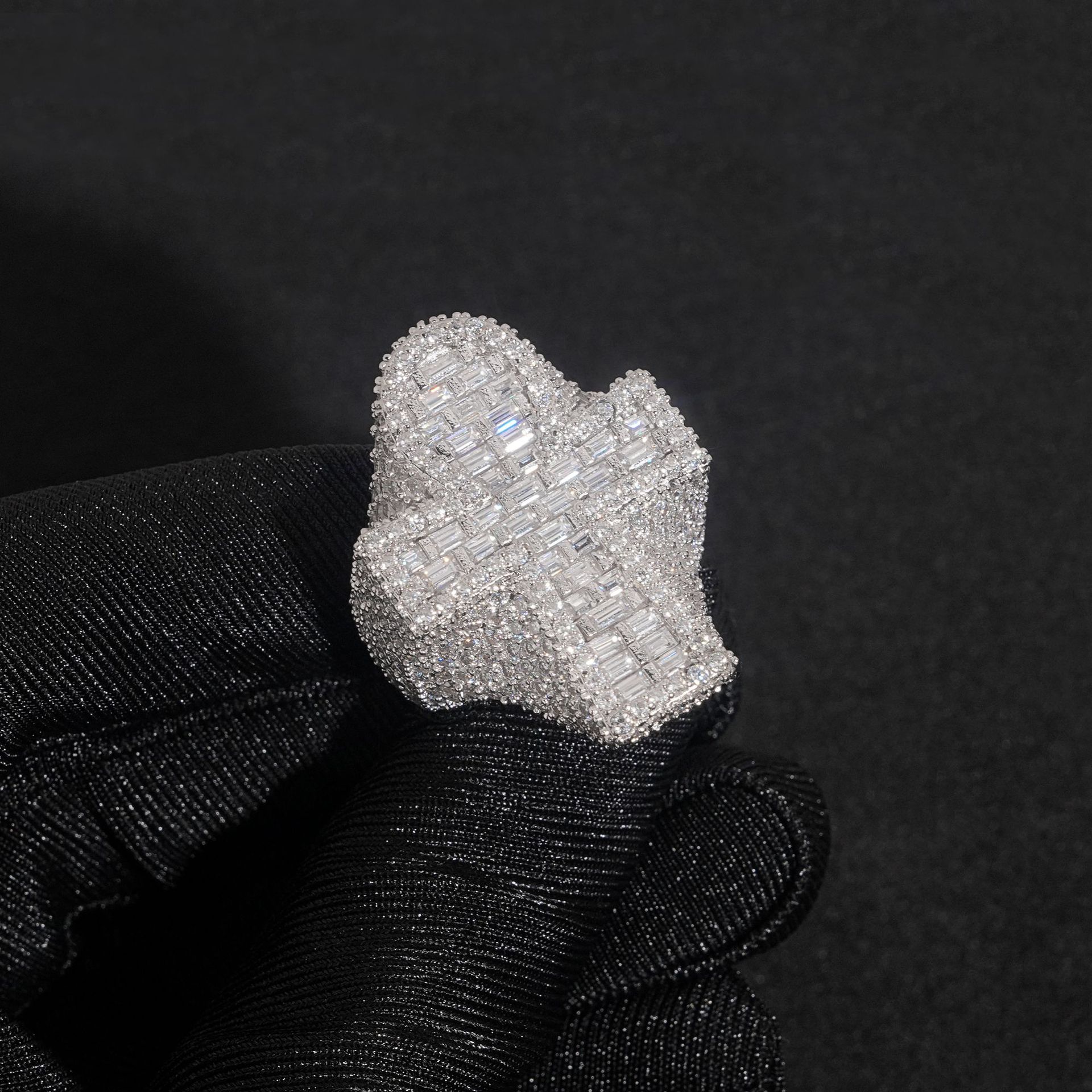 Iced Out Baguette Fine Hip Hop Jewelry Ring Custom 925 Silver With VVS D Moissanite Diamond Rhodium Plated Unisex Cross Men Ring