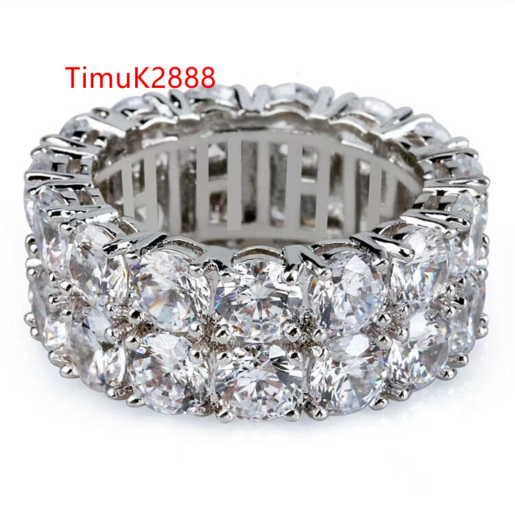 High Quality 2 Rows Moissanite Ring Pass Diamond Tester 925 Sterling Silver Hip Hop Fashion Jewelry Rings Moissanite Ring Men